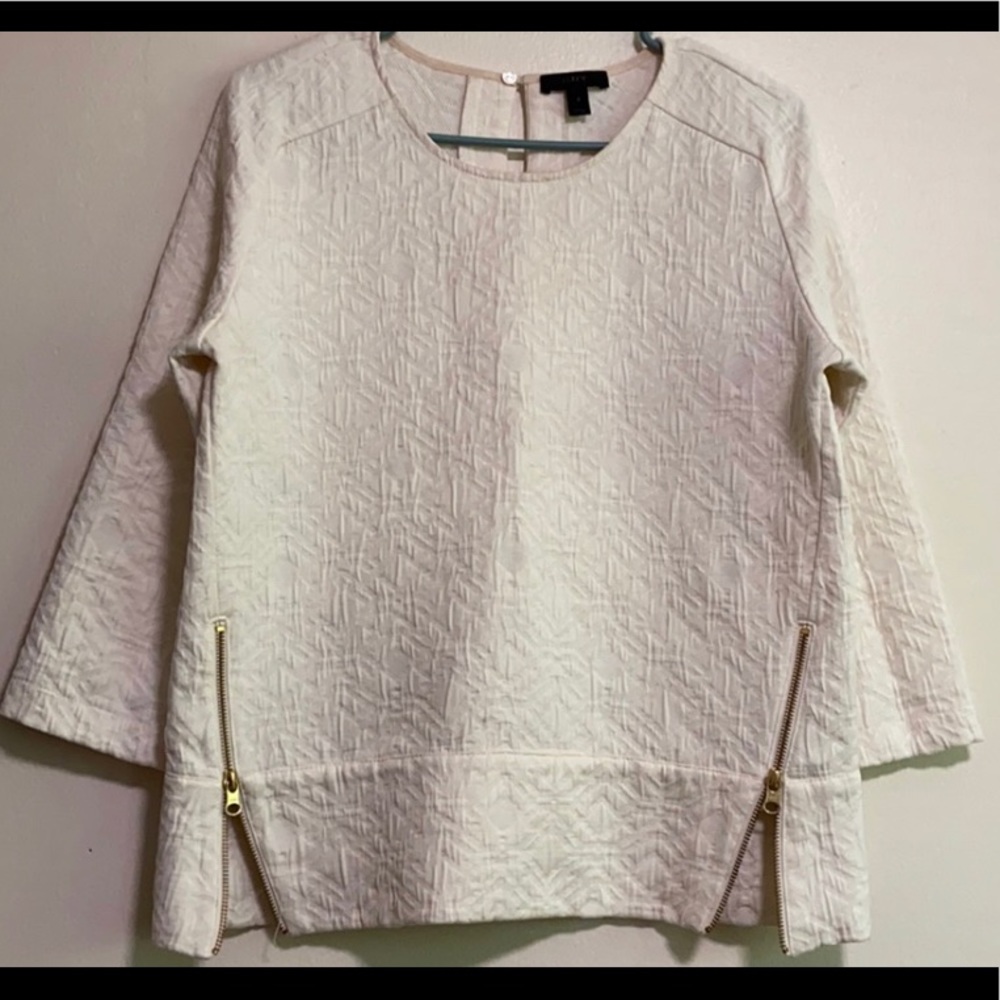 J CREW MATELASSE ZIP TOP-IVORY